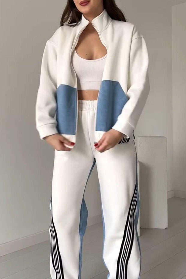 Women's Casual Striped Colorblock Two-Piece Set