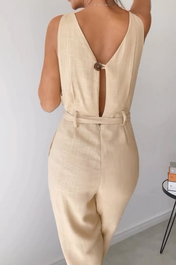 Cotton and linen lace-up jumpsuit