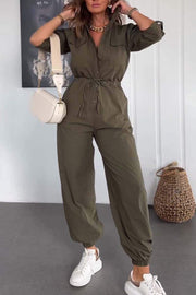 Women's Lapel Drawstring Jumpsuit