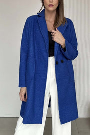 Women's casual solid color double-breasted mid-length woolen coat