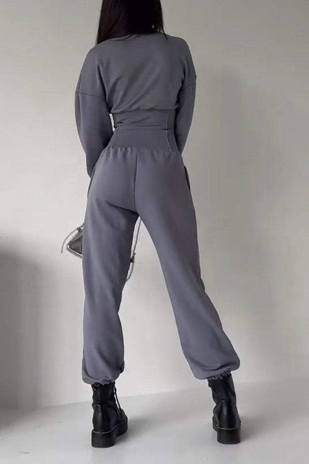 Women's Casual Lapel Solid Color Jumpsuit