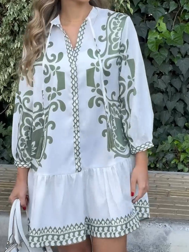 Women's Bohemian Print Long Sleeve Dress