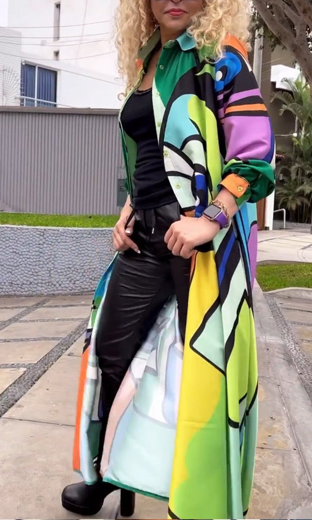 Personalized abstract MAXI SHIRT DRESS