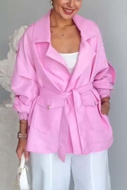 Women's Casual Waist Belted Lapel Jacket