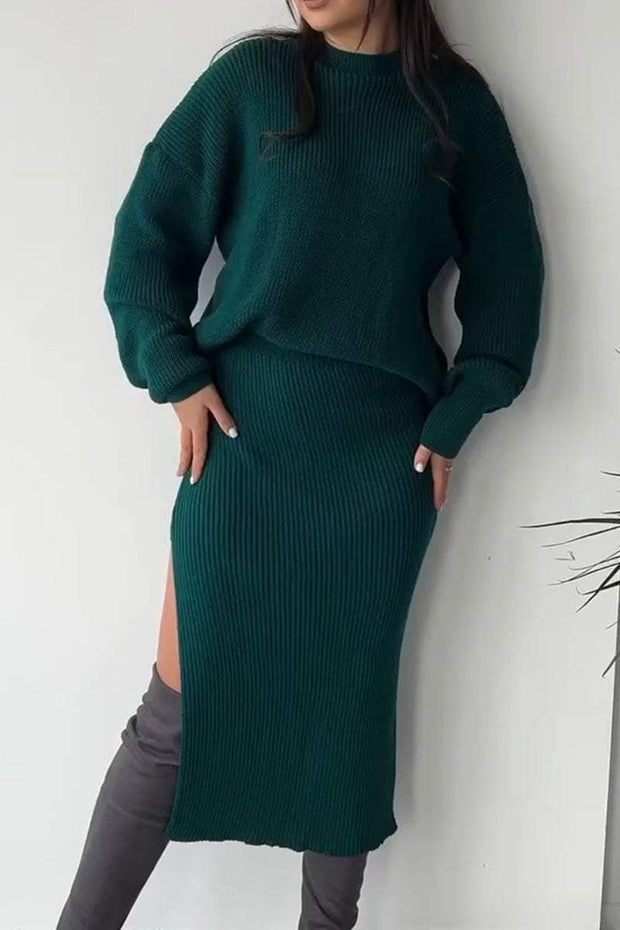 Women's Casual Solid Color Knitted Skirt Two-piece Set