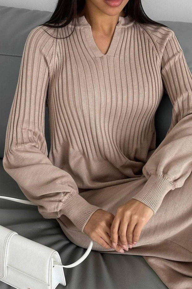 Women's solid color knitted long sleeve maxi dress