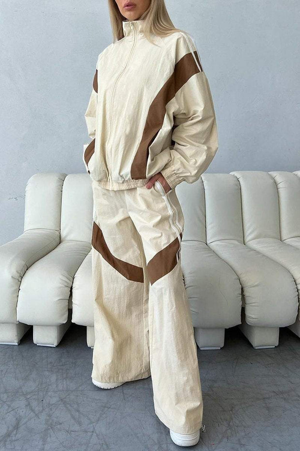 Women's Sports Color-blocked Quick-drying Two-piece Pants Suit