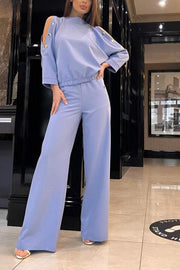 Women's Casual Round-neck Off-shoulder Two-piece Suit