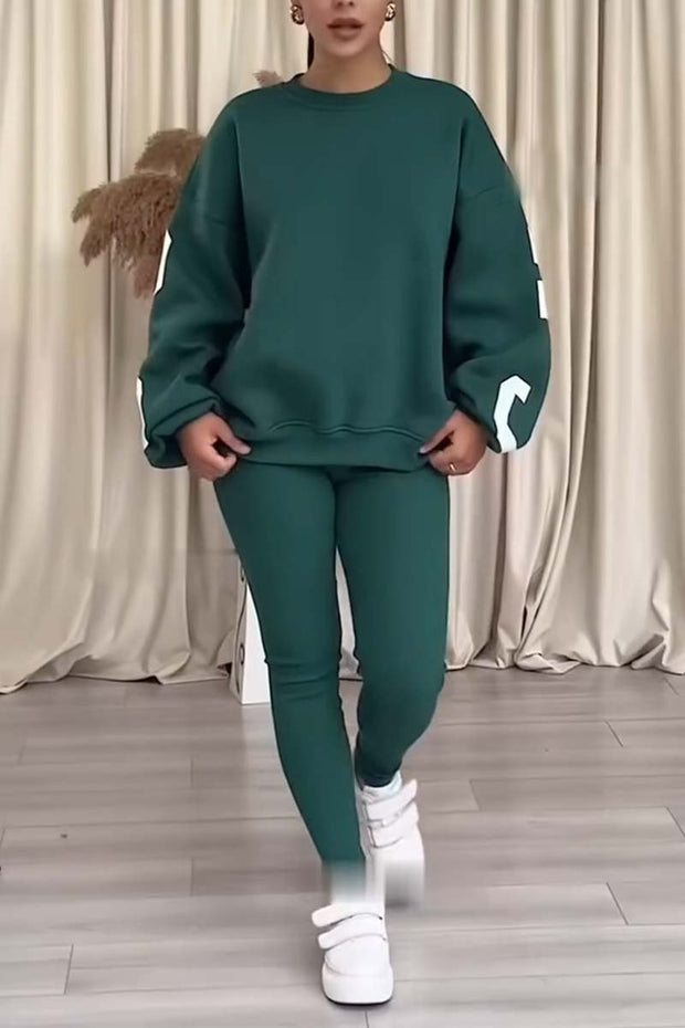 Women's casual back letter print sweatshirt and leggings two-piece set