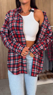 Women's Lapel Long Sleeve Plaid Casual Shirt