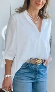 Bow-back pleated shirt top