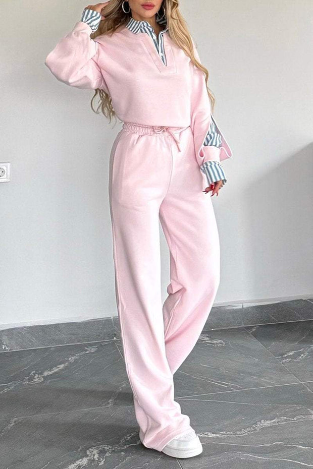 Women's Lapel Long Sleeve Short Top and Trousers Suit