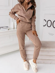 Casual sweatshirt stand collar zipper solid color trousers suit