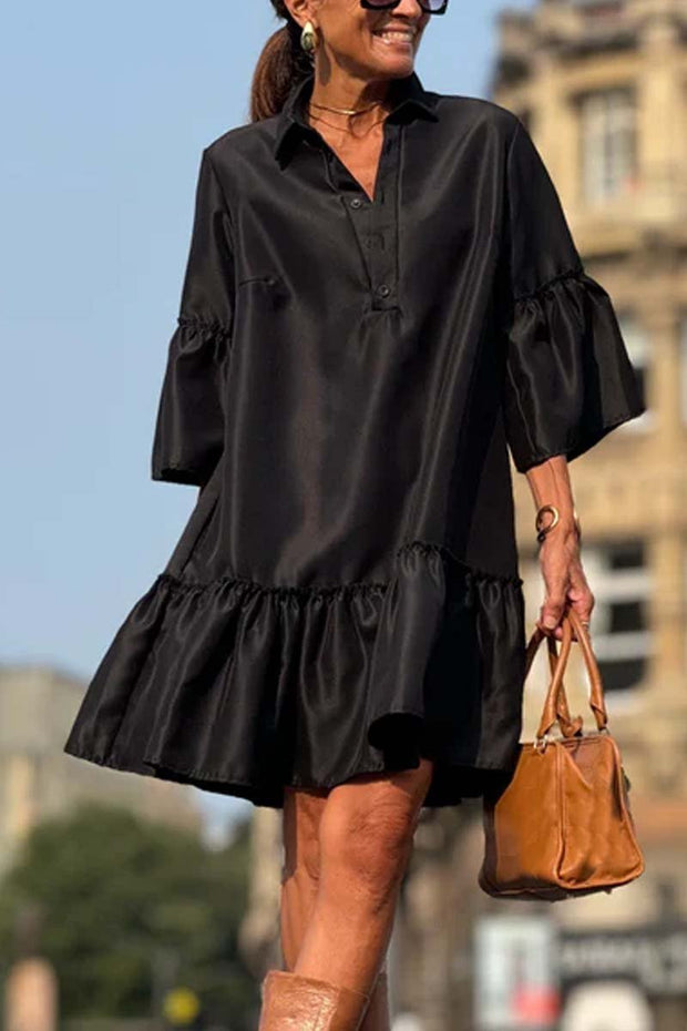 Women's Casual Ruffle Short Shirt Dress