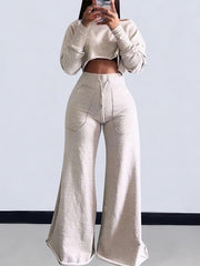 Autumn and Winter Short Top Wide Leg Pants Sweatshirt Suit