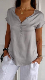 V-neck Satin Smooth Short-sleeved T-shirt