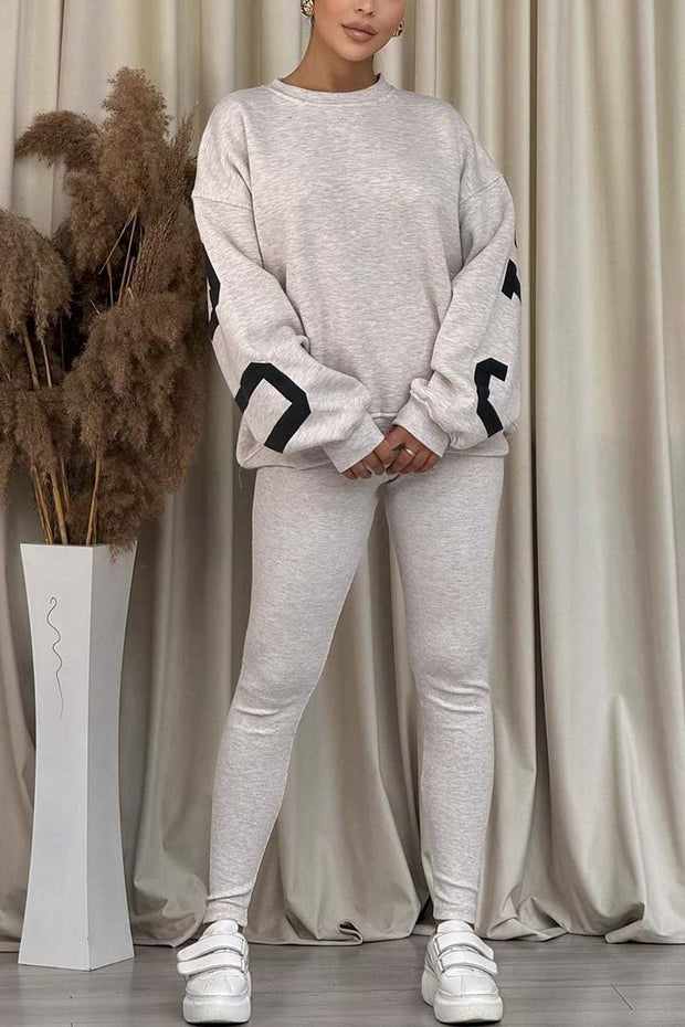 Women's casual back letter print sweatshirt and leggings two-piece set