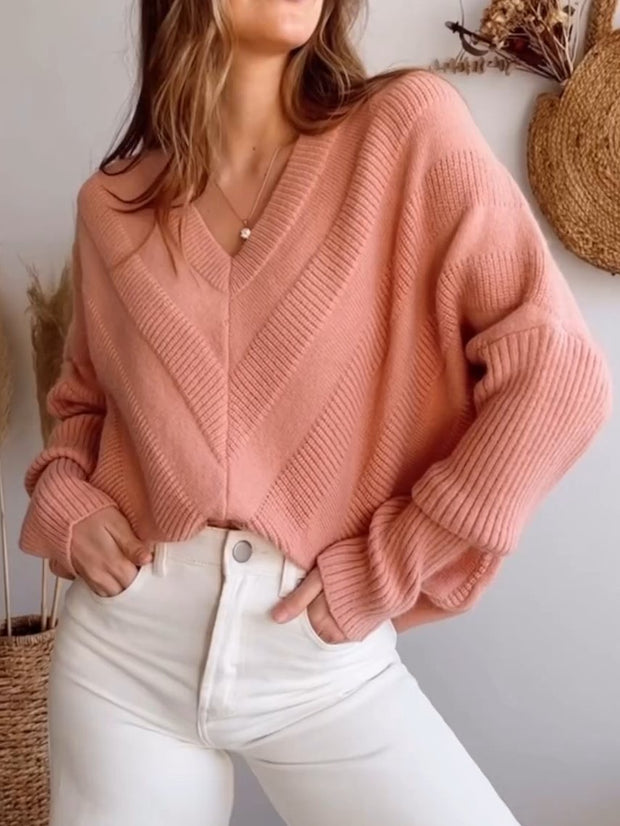 Women's Casual Solid Color V-neck Sweater