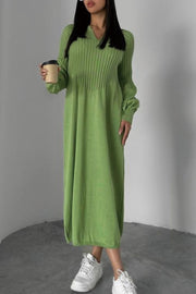 Women's solid color knitted long sleeve maxi dress