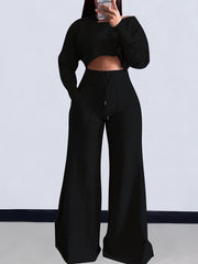 Autumn and Winter Short Top Wide Leg Pants Sweatshirt Suit