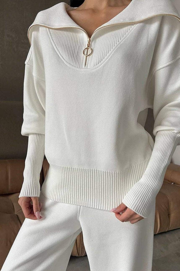 Women's casual zipper lapel small sleeve set