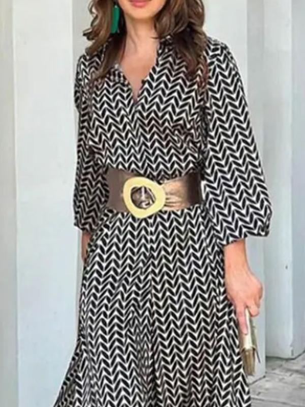 Women's Elegant Geometric Print V Neck Dress Without Belt