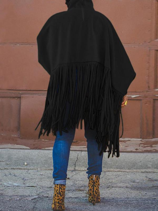 Chic Turtleneck Fringe Hem Top