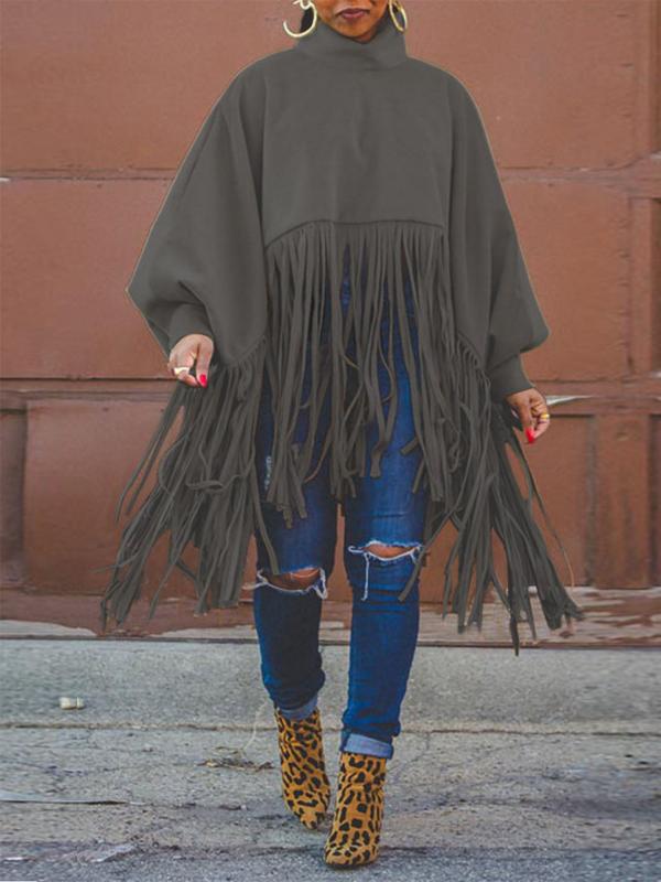 Chic Turtleneck Fringe Hem Top