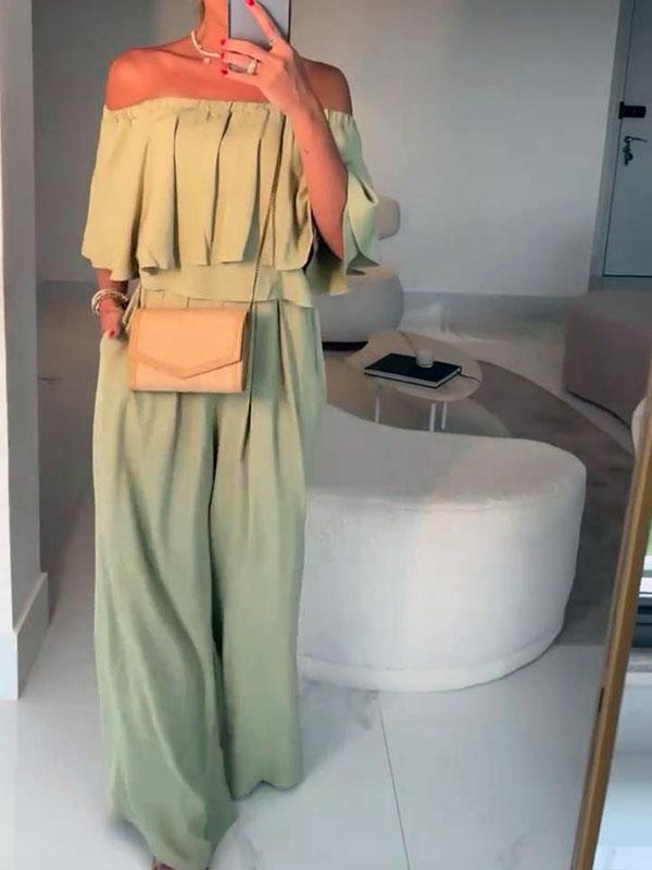 Women's Casual Solid Color Off The Shoulder Wide Leg Jumpsuit