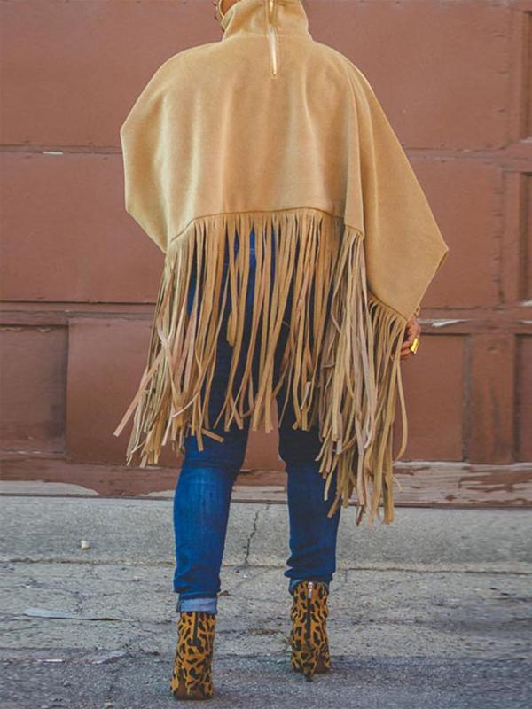 Chic Turtleneck Fringe Hem Top