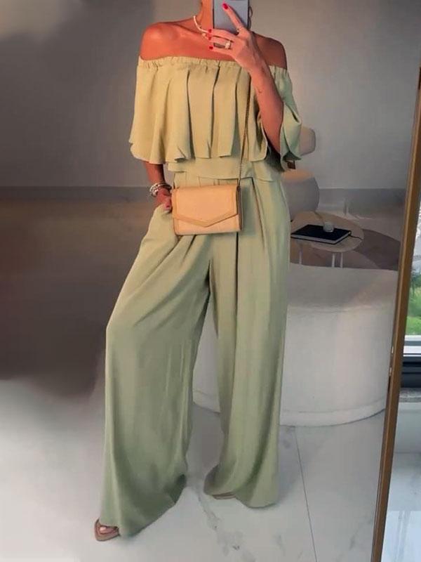 Women's Casual Solid Color Off The Shoulder Wide Leg Jumpsuit