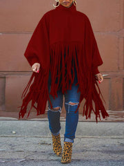 Chic Turtleneck Fringe Hem Top