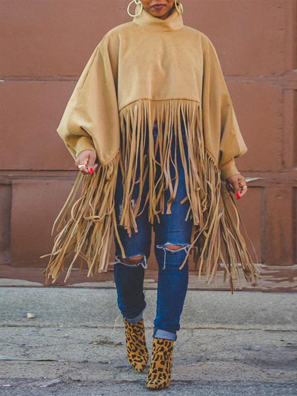 Chic Turtleneck Fringe Hem Top