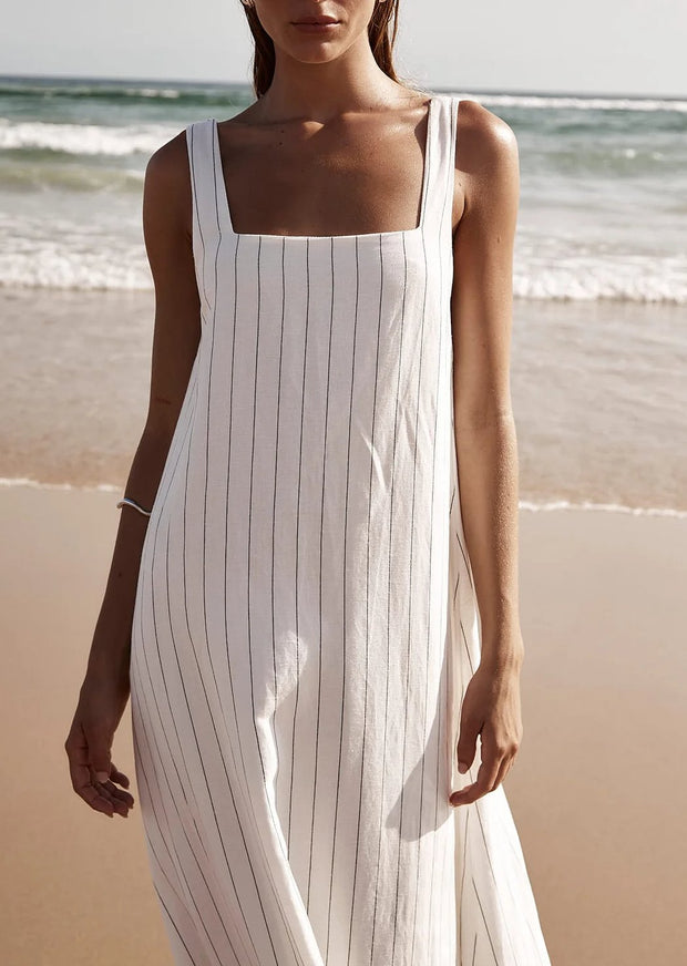 Women's Casual Stripe Square Neck Linen Dress