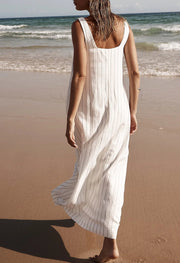 Women's Casual Stripe Square Neck Linen Dress