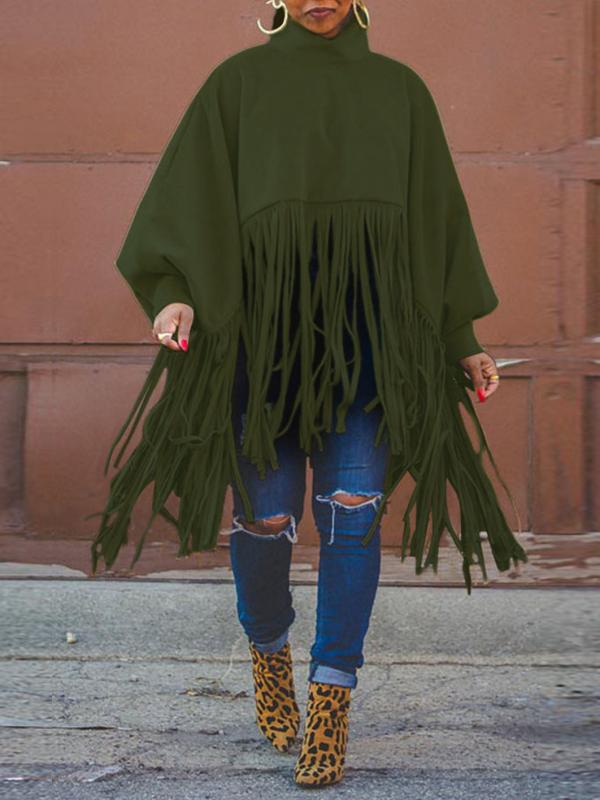 Chic Turtleneck Fringe Hem Top